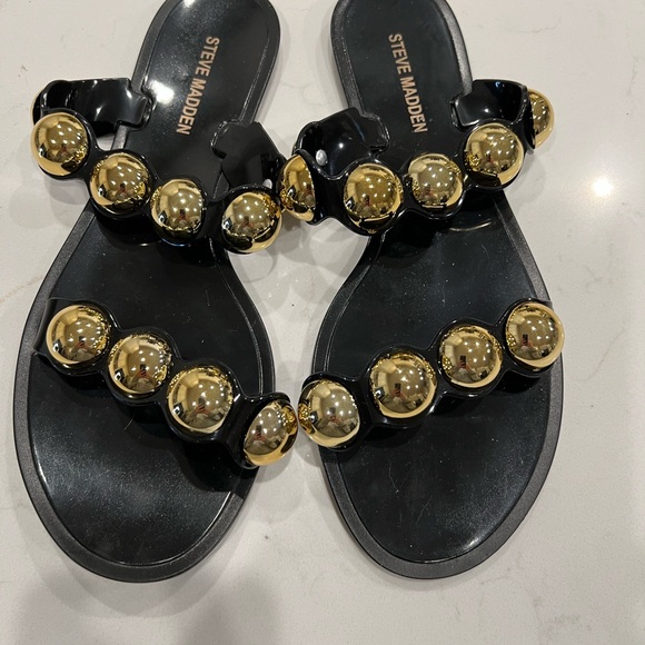 Steve Madden Black and Gold Chrishelle Jelly Embellished Sandals - Picture 3 of 5